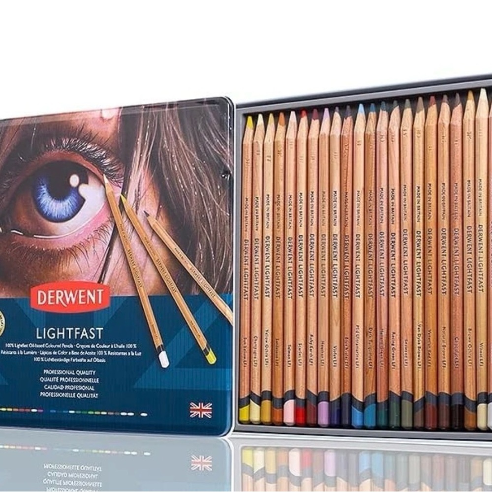 Derwent Lightfast Oil-based Colored Pencils for Drawing 24 Pack In Metal Tin